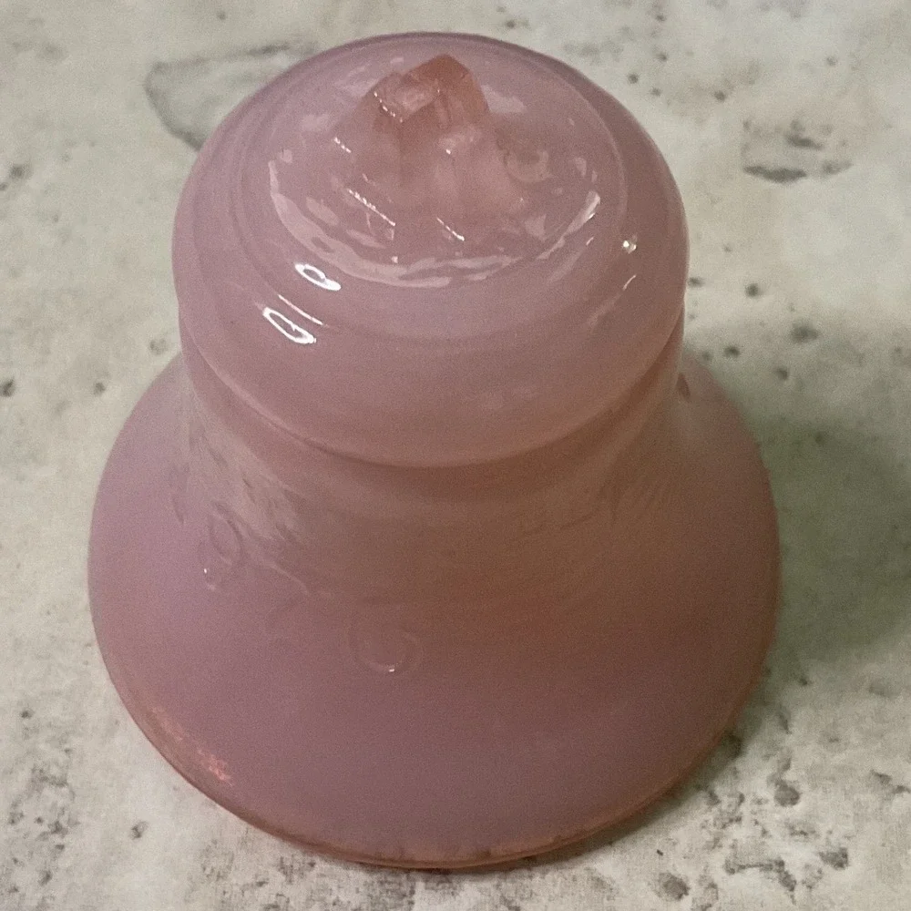 Vintage Pink Slag Glass Bell Figurine Decorative Opaque Swirl Glass Ornament